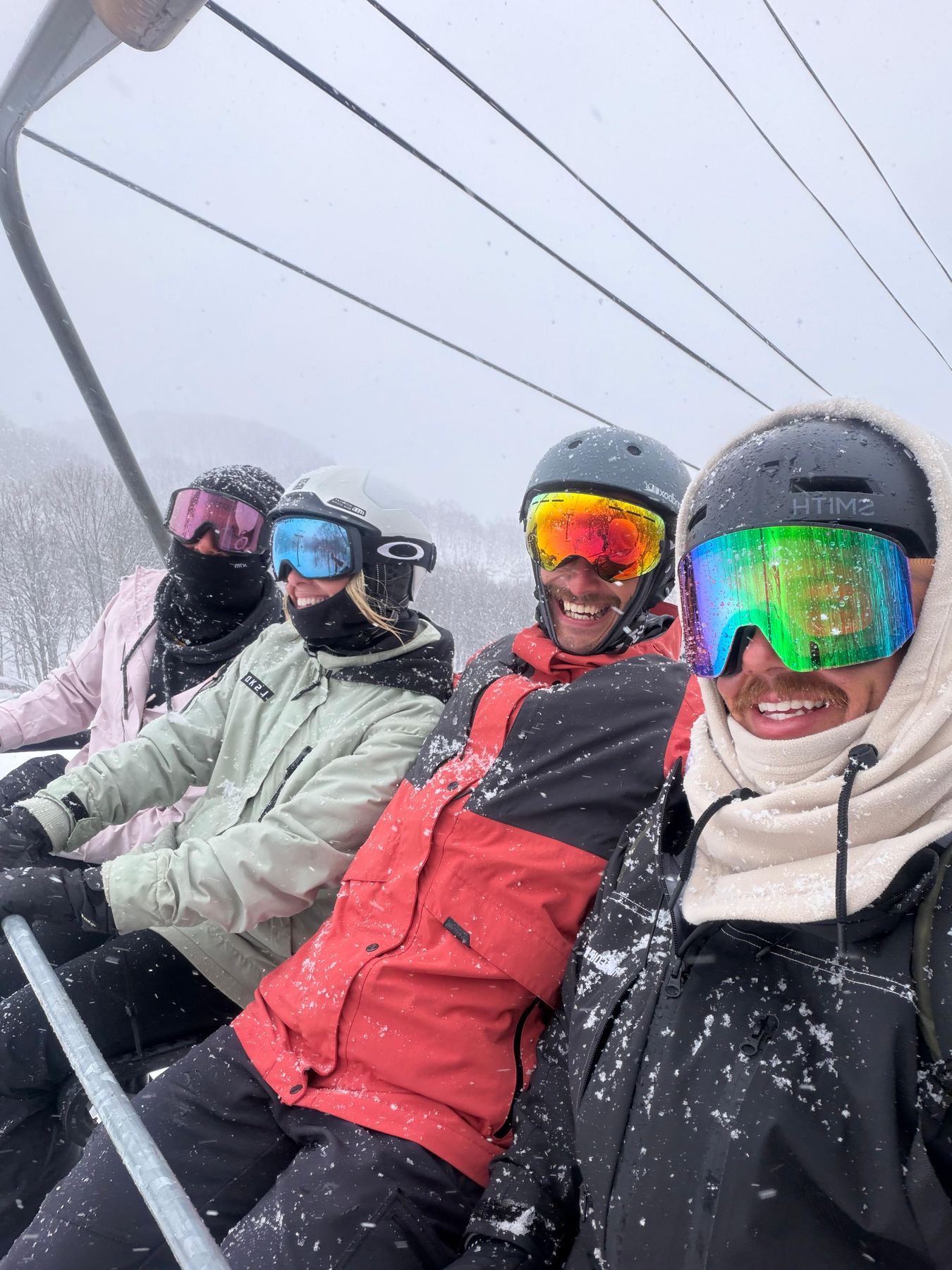 The AE Adventure crew on the chairlift at Hakuba